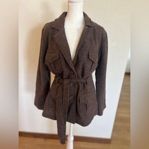David Brook’s Dark Brown Women's Belted Wool Sweater Jacket Size Medium
